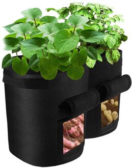 2 Stuks Plant Grow Bag Aardappel Groeien Zakken Planten Niet-geweven Tuinieren Plantaardige Planter Tas Grenhouse Tuin Zak gereedschap zwart
