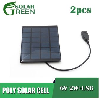 2 Stuks Polykristallijne Zonnecel 5V 2W 6V Outdoor Usb Zonnepaneel Battery Charger Kabel Voor Mobiele telefoon Usb Uitgang