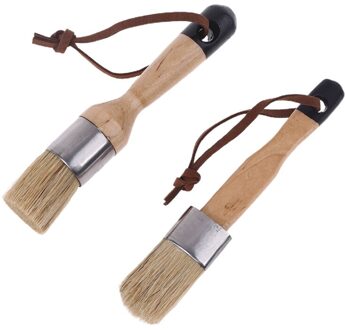 2 Stuks Ronde En Platte Krijt Verf Wax Borstel Ergonomische Houten Handvat Borstel K3NA zwart