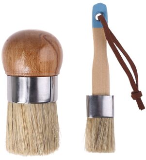 2 Stuks Ronde En Platte Krijt Verf Wax Borstel Ergonomische Houten Handvat Borstels M17E