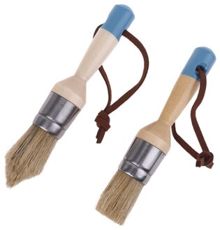 2 Stuks Ronde En Wees Krijt Verf Wax Borstel Ergonomische Houten Handvat Natuurlijke Haren Borstels Meubels Diy Schilderen Tool N7MD