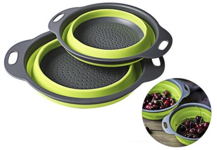 2 Stuks Ronde Vouwen Gefilterd Mand Fruit Groente Intrekbare Siliconen Afvoer Wassen Mand Keuken Opslag Gereedschap