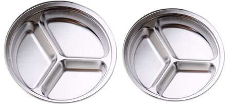 2 Stuks Rvs 3 Stukken Ronde Verdeeld Schotel Snack Diner Plaat Diameter 24Cm & 26Cm