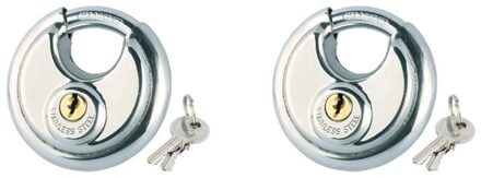 2 Stuks Rvs Hangslot C-Vormige Ronde Cake Lock Rvs Discus Hangslot (Met 4 Toetsen)