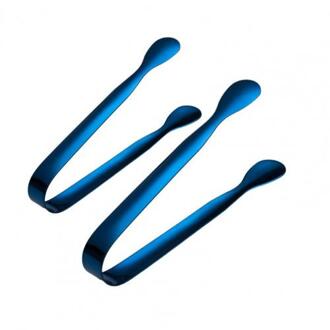 2 Stuks Rvs Ice Tong Ice Cube Sugar Tang Klemmen Serveren Tang Voor Thee Party Koffie Bar Voedsel Serveren keuken Gereedschap Blauw