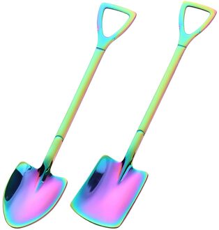 2 Stuks Rvs Lange Steel Lepel Retro Schop Lepel Dessert Koffie Lepel paars 2stk