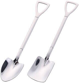 2 Stuks Rvs Lange Steel Lepel Retro Schop Lepel Dessert Koffie Lepel SL 2stk