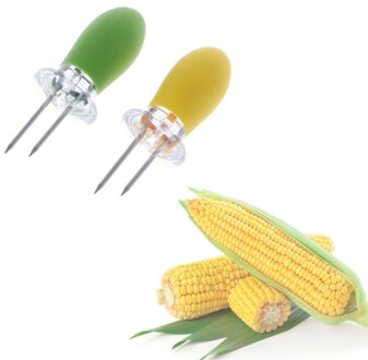 2 Stuks Rvs Maïskolven Houder Spiesjes Bbq Gaffel Zachte Handvat Vork 72XF