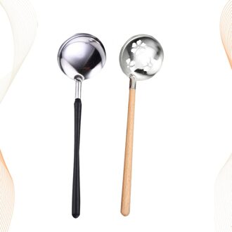 2 Stuks Rvs Soeplepel Scoop Vergiet Koken Pollepel Kookgerei Voor Thuis Restaurant (Houten Handvat Pollepel + Houten handvat Col zoals getoond 1