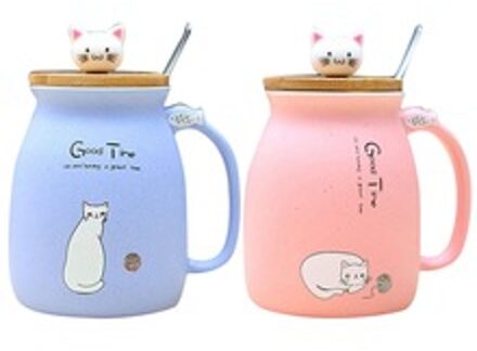 2 stuks Sesam Kat Hittebestendig Cup Kleur Cartoon met Deksel Cup Kitten Melk Koffie Keramische Mok Kinderen cup Kantoor -Blu