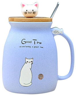 2 stuks Sesam Kat Hittebestendig Cup Kleur Cartoon met Deksel Cup Kitten Melk Koffie Keramische Mok Kinderen cup Kantoor -Blu