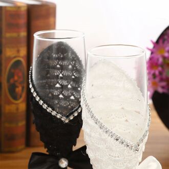 2 Stuks Set Bruiloft Glas Creatieve Zwart Witte Jurk Crystal Bruiloft Champagne Glas