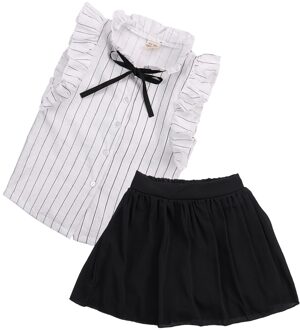2 STUKS Set Meisjes Jurk Kinderen meisje gestreepte mouwloze Tops + solid Rok Outfits Kleding set 7
