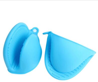 2 Stuks Silicone Anti-Brandwonden Oven Handschoenen Wanten Pannenlap Keuken Bbq Handschoenen Lade Pot Schotel Kom Houder Warmte isolatie Clip blauw