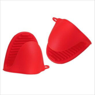2 Stuks Silicone Anti-Brandwonden Oven Handschoenen Wanten Pannenlap Keuken Bbq Handschoenen Lade Pot Schotel Kom Houder Warmte isolatie Clip rood