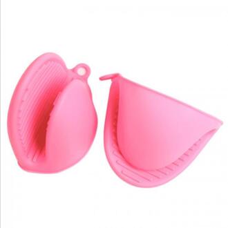 2 Stuks Silicone Anti-Brandwonden Oven Handschoenen Wanten Pannenlap Keuken Bbq Handschoenen Lade Pot Schotel Kom Houder Warmte isolatie Clip roze