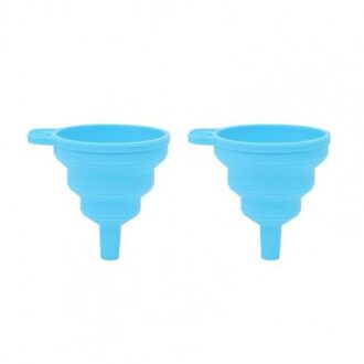 2 Stuks Silicone Inklapbare Hittebestendige Trechters Olie Liquid Transfer Keuken Tool Voor Liquid Transfer Blauw