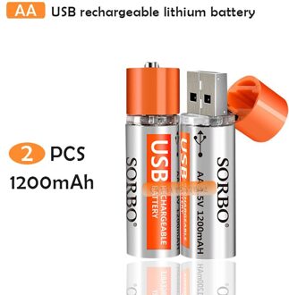 2 STUKS SORBO 1.5V 1200mAh USB Oplaadbare 1 Uur Snel Opladen AA Li-po Batterij