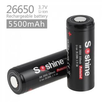 2 Stuks Soshine 3.7V 5500Mah Grote Capaciteit 26650 Li-Ion Oplaadbare Batterij Met Beschermde Pcb Voor Led Zaklampen/koplampen