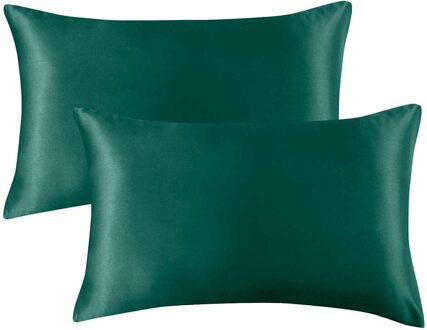 2 Stuks Standaard Formaat (20X26 Inch) satijnen Kussenslopen Met Envelop Sluiting Zijde Satijn Kussenslopen Home Decoratie Kussenhoes zwart