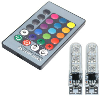2 Stuks Strobe Rgb Led T10 W5W 194 168 Auto Signaal Lamp 12V 6 Smd 5050 Rgbw Auto Klaring licht Sfeer Lamp Met Afstandsbediening 2 Lights met afgelegen