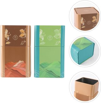 2 Stuks Thee Gesloten Patronen Zwarte Thee Potten Blik Thee Verpakking Blikjes Vierkante Potten