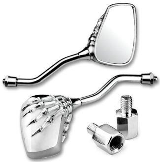 2 stuks Universele Motorcycle Side Achteruitkijkspiegels Chrome Skeletschedel HAND Claw 8mm Motorbike Achteruitkijkspiegel