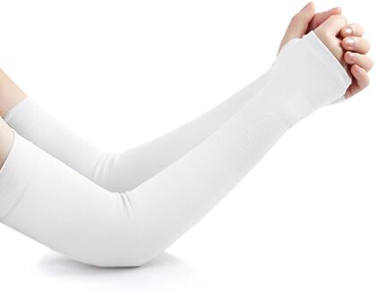2 Stuks Uv Bescherming Arm Mouwen Fietsen Basketbal Running Ice Silk Hand Cover Stretch Zonnebrandcrème Arm Cooling Voor Vrouwen Mannen wit