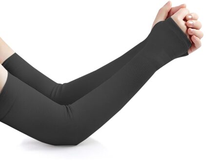 2 Stuks Uv Bescherming Arm Mouwen Fietsen Basketbal Running Ice Silk Hand Cover Stretch Zonnebrandcrème Arm Cooling Voor Vrouwen Mannen zwart