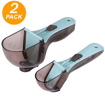 2 Stuks Verstelbare Maatlepels Met Magnetische Snaps Multifunctionele Markeringen Magnetische Scoop Theelepels 5Ml Tot 30Ml Schaal Keuken blauw 2stk L-S size
