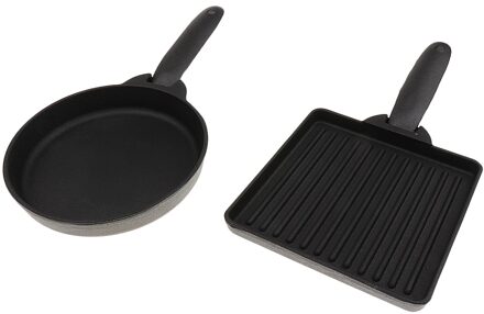 2 Stuks Vierkante & Ronde Gietijzeren Steak Koekenpan/Koekenpan + Tas Camping Outdoor