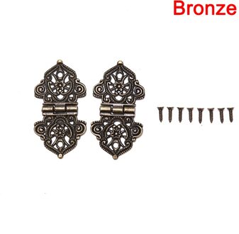 2 Stuks Vintage Lichtmetalen Hollow Bloem Scharnier 24*54Mm Meubilair Hardware Diy Doos Metalen Scharnieren Retro Gevoelens bronzen