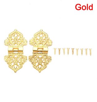 2 Stuks Vintage Lichtmetalen Hollow Bloem Scharnier 24*54Mm Meubilair Hardware Diy Doos Metalen Scharnieren Retro Gevoelens goud
