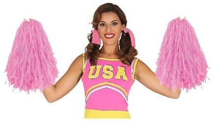 2 stuks voordelige cheerleader cheerball roze 28 cm