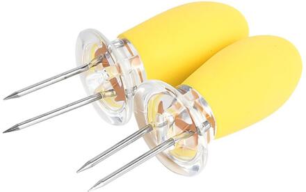 2 Stuks Vork Maïs Spies Rvs Corn Houders Universele Twin Prong Spiesjes Voor Bbq Cob Fruit Vorken Barbecue gereedschap geel