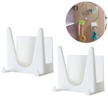 2 Stuks Wandmontage Plastic Pan Deksel Rack Pot Deksel Houder Keuken Koken Tool Organizer Opslag Plank wit