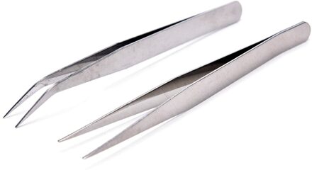 2 Stuks Wenkbrauw Tweezer Silver Rechte Gebogen Pincet Nail Art Rhinestones Gem Kralen Nipper Picking Puntjes Clip Kit Make Up tool