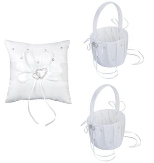 2 Stuks Witte Bloem Meisje Mand Crystal Rhinestones Decor En 1 Pcs