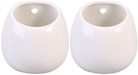 2 Stuks Witte Keramische Bloempot Planten Pot Opknoping Planter Outdoor Ronde Potten Muur Containers Bloempot Vaas Zonder Gat