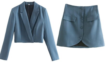 2 Stuks Za Vrouwen Lente Solid Rokken Blazer Jas Set Voor Business Lange Mouwen Office Lady Party Kostuums Vrouwelijke uitloper SUIT-XQJ9278-79 / S