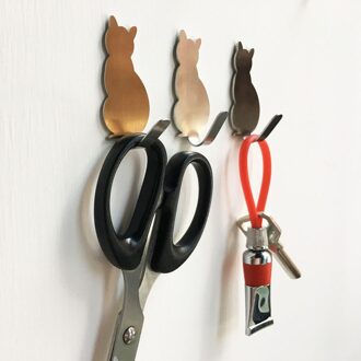 2 Stuks Zelfklevende Muur Haken Kat Patroon Hangers Badkamer Keuken Stick Op Wall Opknoping Deur Kleren Handdoekhouders zilver