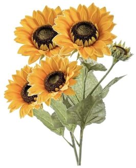 2 Stuks zonnebloemen kunstbloemen 62 cm 3 knoppen - Kunstbloemen Geel