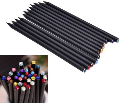 2 Stuks Zwarte Staaf Hb Potlood Met Kleurrijke Diamant School Schilderen Schrijven Potlood Plastic