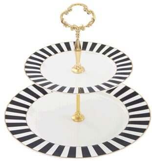 2 Tier Taart Plaat Stand Zwart En Wit Geruit Porselein Snack Plaat Fruit Houder Klassieke Keramische Keuken Schotel Voor Party bruiloft