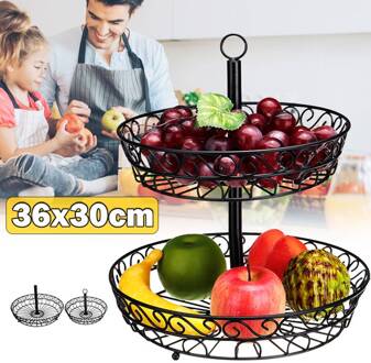 2 Tier Zwart Fruit Mand Houder Decoratieve Tafelblad Kom Stand Voor Groenten Snacks Huishoudelijke Producten