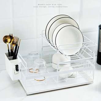 2 Tiers Bestek Afdruiprek Gebruiksvoorwerp Houder Afdruiprek Drogen Keuken Opslag Plank wit