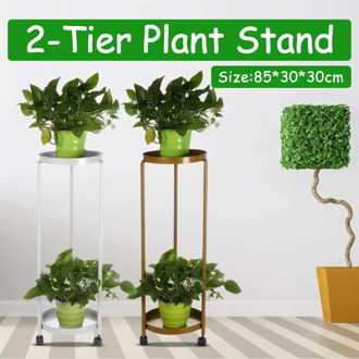 2 Tiers Plant Pot Stand Flower Heighten Metal Shelves Plant Stand Display Shelf Balcony Decor Succulent Plant Shelf With Wheels