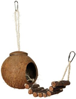2 Type Leuke Comfortabele Natuurlijke Kokosnoot Vogel Nesten Huis Kleine Maat Pet Parkiet Finche Mussen Kooi Met Ladder