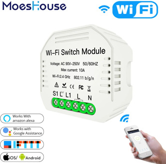 2 Way Mini Wifi Smart Light Switch Diy Module Smart Life/Tuya APP Wireless Remote Control Works with Alexa Echo Google Home