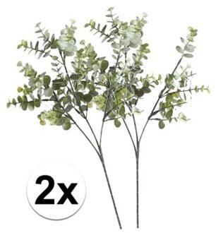 2 x Grijs/groene eucalyptus tak 65 cm - Kunstbloemen